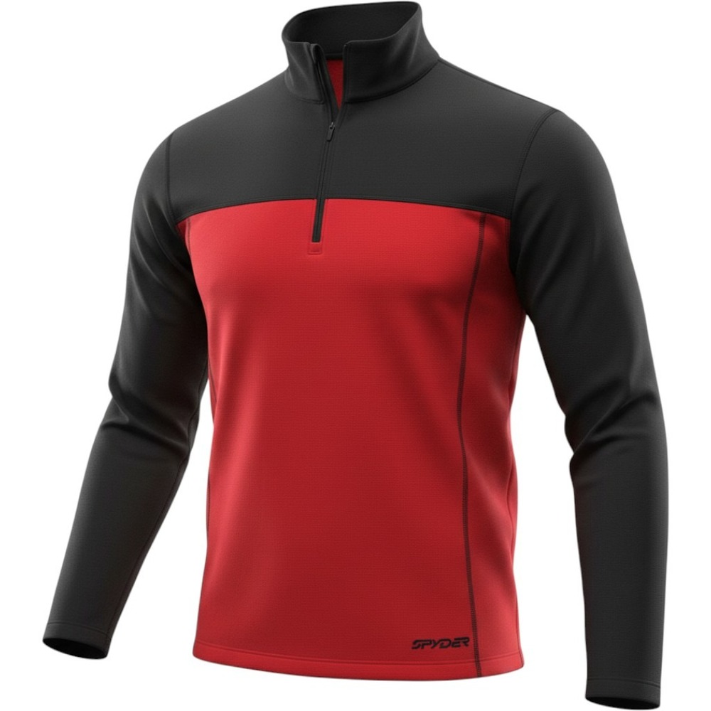 Spyder Mens Large Red Black Colorblock 1/4 Zip Pullover Activewear Thumbholes